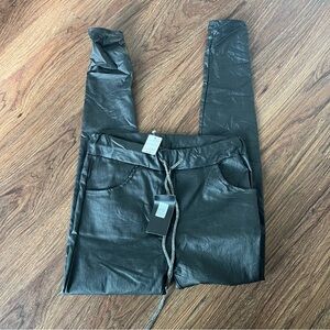 Venti6 Drawstring Skinny Pants Faux Leather Black Size XS